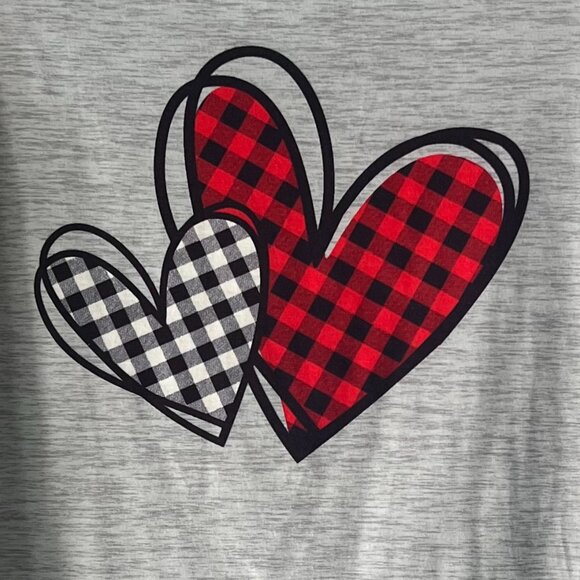 Buffalo Plaid Heart Gray Long Sleeve Top Size M - Picture 2 of 9